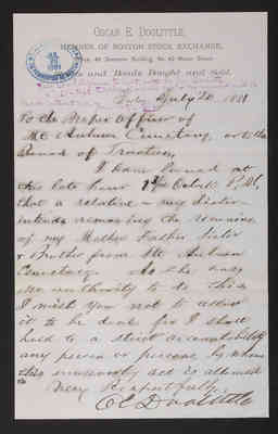 1881-07-20 Letter from Oscar Doolittle to Superintendent Lovering, 1831.018.004-026