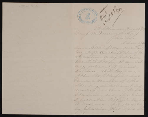 1883-08-25 Letter from Coleman to Superintendent Lovering, 1831.018.004-034 - p1
