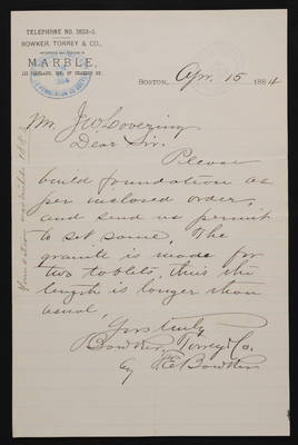 1884-04-15 Letter from Bowker to Superintendent Lovering, 1831.018.004-044