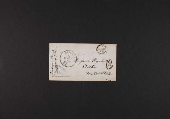 1857-08 Adams Statue: Envelope, Randolph Rogers to Dr. Jacob Bigelow, 1831.039.005-012