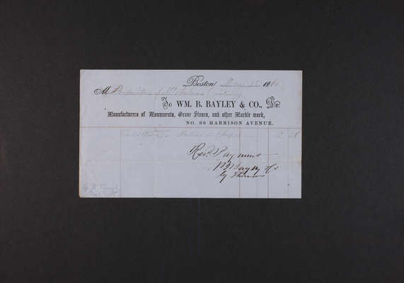 1856-05-26 Statuary: William B. Bayley & Co., Invoice for Cutting names on Statues in Chapel, 1831.039.006-012
