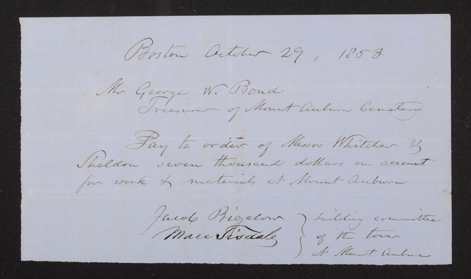 Washington Tower: Whitcher & Sheldon invoice, 1853 October 29 (page 1)