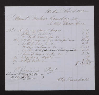 1853-11-01 Washington Tower Invoice: Otis Bramhall (recto)