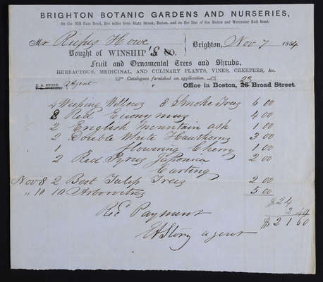Horticulture Invoice: Winship's, Brighton Botanic Garden, 1854 (recto)