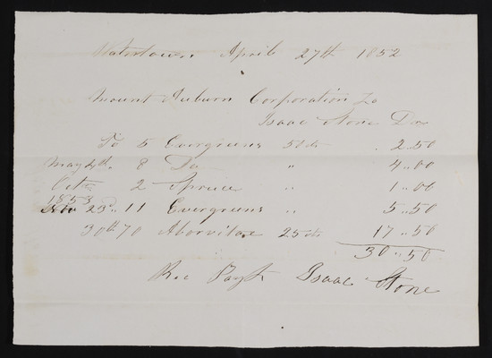 Horticulture Invoice: Isaac Stone, 1852 April 27 (recto)