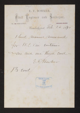 Letter: E. F. Bowker to Superintendent, 1880