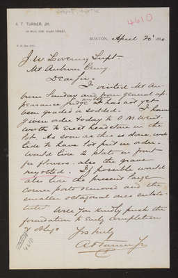 Letter: A. T. Turner, Jr. to J. W. Lovering, 1880