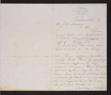 Letter: J. Tinkham to J.W. Lovering, 1880 October 9