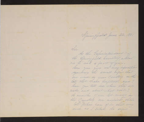 Letter: Superintendent of Springfield Cemetery to J. W. Lovering, 1881 (page 1)