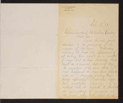 Letter: G. E. Richardson to Superintendent, 1881 (page 1)
