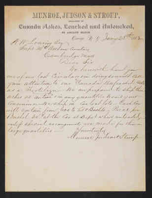 Letter: Munroe, Judson, & Stroup to J.W. Lovering, 1882
