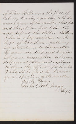 Letter: Samuel Bragg, Supt. of Mount Hope Cemetery to J. W. Lovering, 1882 (page 3)