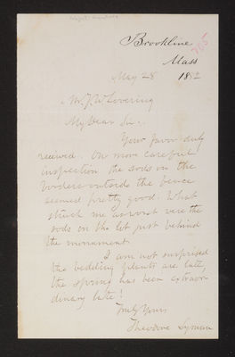 Letter: Theodore Lyman to J. W. Lovering, 1882