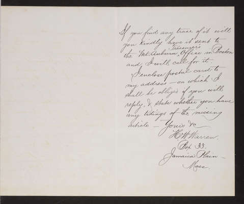 Letter: H. W. Warren to Superintendent, 1882 "missing cane" page 2
