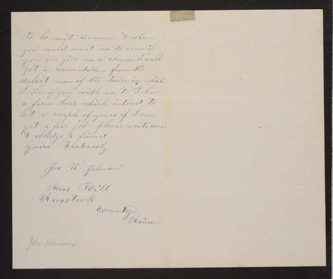 Letter: Jos. W. Johnson to Superintendent, 1883 (page 2)