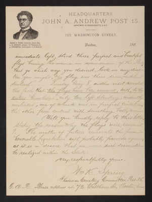 Letter: William K. Spring, Post 15 G.A.R. to James W. Lovering, 1888 May 10 (page 2)
