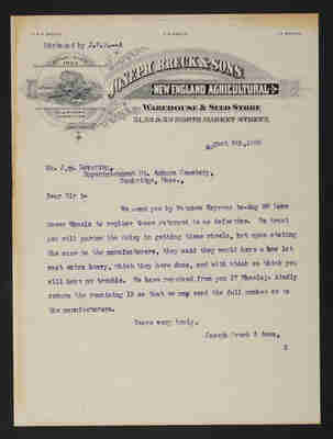 Letter: Jos. Breck & Sons to J. W. Lovering, 1888