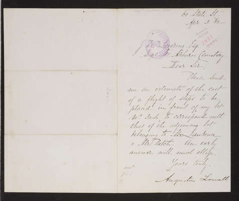 Letter: August Lowell to J. W. Lovering, 1882