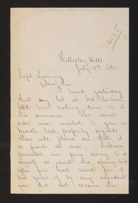 Letter: Laura P. Doe to Superintendent Lovering, 1882 (page 1)