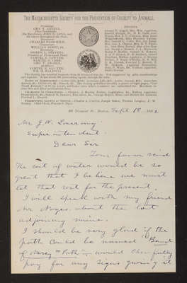 Letter: George T. Angell to J. W. Lovering, 1882 (page 1)