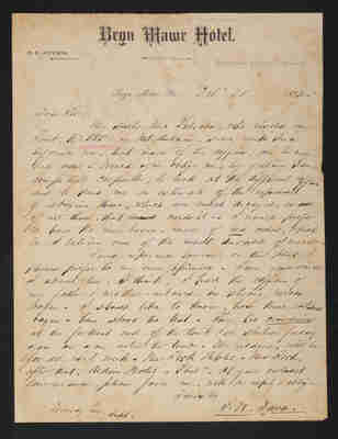 Letter: S. W. Dana to Superintendent Lovering, 1882