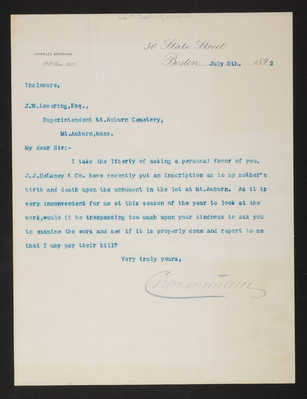 1892-07-05 Letter: Charles Merriam to J. W. Lovering, inspection of inscription, 2014.020.014-011