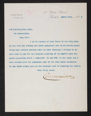 1892-03-11 Letter: Charles Merriam to J. W. Lovering, "myrtle graves," 2014.020.015-007