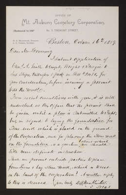 Letter: H. B. MackIntosh to Mr. Lovering, 1889 October 16, "curbings"