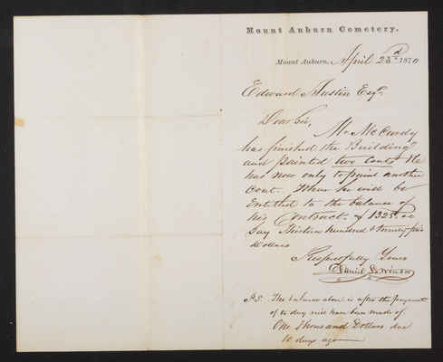 1870-04-23 Reception House: Letter from Winsor to Austin, 2021.010.011 - p1