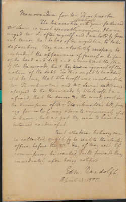 Memorandum from Edmund Randolph to Mr Throckmorton, 14 April 1805
