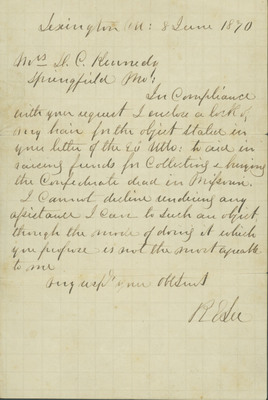 Letter from Robert E. Lee to Mrs. D.C. Kennedy