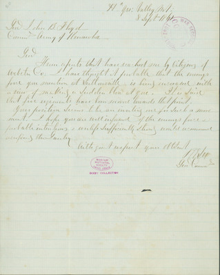 Letter from Robert E. Lee to John B. Floyd