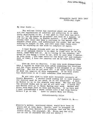 Letter: Carrie Miller to Anna Farquhar, April 18, 1867
