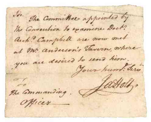 Letter of James Holt to the commanding officer, 1775 Dec. 18.