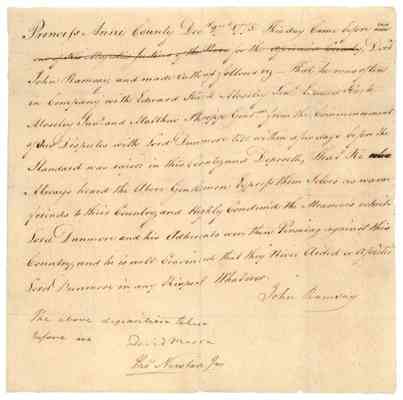 Deposition of John Ramsay, 1775 Dec. 27 (laid before the Convention on 3 Jan. 1776).