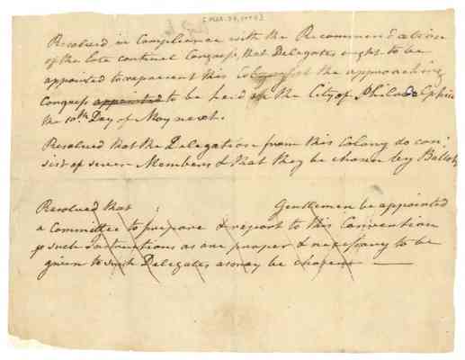 Draft resolution calling for election of delegates to the Continental Congress, 1775 Mar. 24.