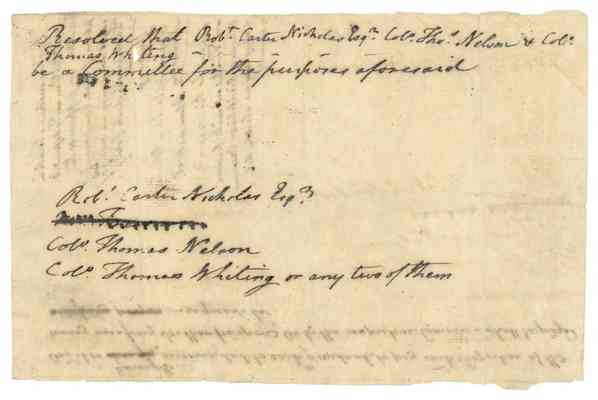 Resolution that Robert Carter Nicholas, Thomas Nelson, and Col. Thomas Whiting be a committee, 1775 Mar. 25.