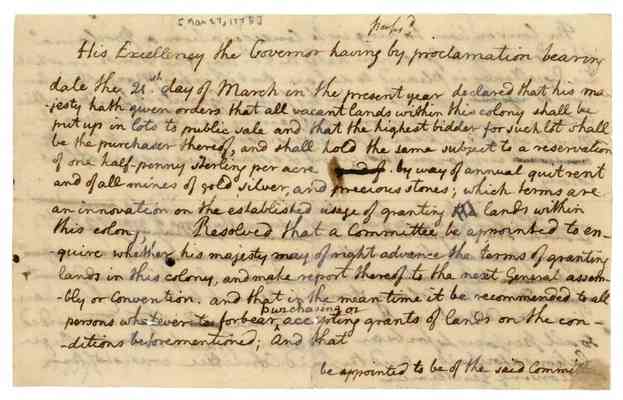 Draft resolution regarding the sale of public lands, 1775 Mar. 27.