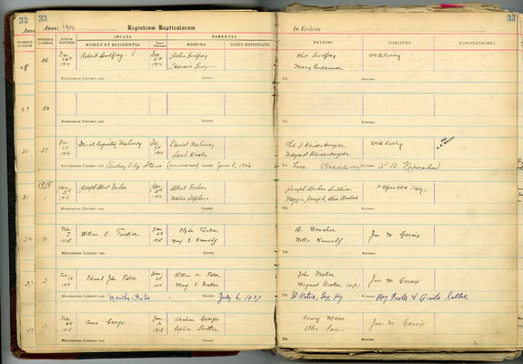 St Paul Baptismal Ledger 1907-1925