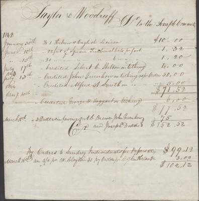 Business/Financial - John Taylor and Wilford Woodruff account, circa 1844 [B-89]