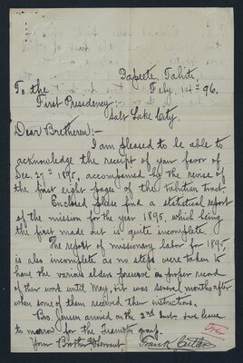 Letter from Frank Cutler, 14 February 1896 [LE-43855]